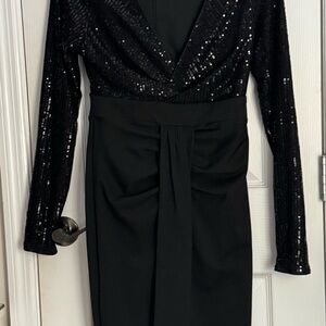 SHEIN Black Sequin Long Sleeve Dress